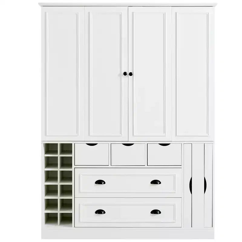 Whisen Armadio Dispensa per Cucina Autoportante Alto 180 cm, Grande Credenza Contenitore per Sala da Pranzo con 4 Ante Pieghevoli, Ripiani, Portabottiglie