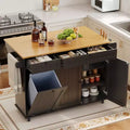 Tavolo da cucina mobile con isola da 55" con presa di corrente e anta a ribalta, carrello da cucina con isola su ruote e armadietto per pattumiera per la cucina