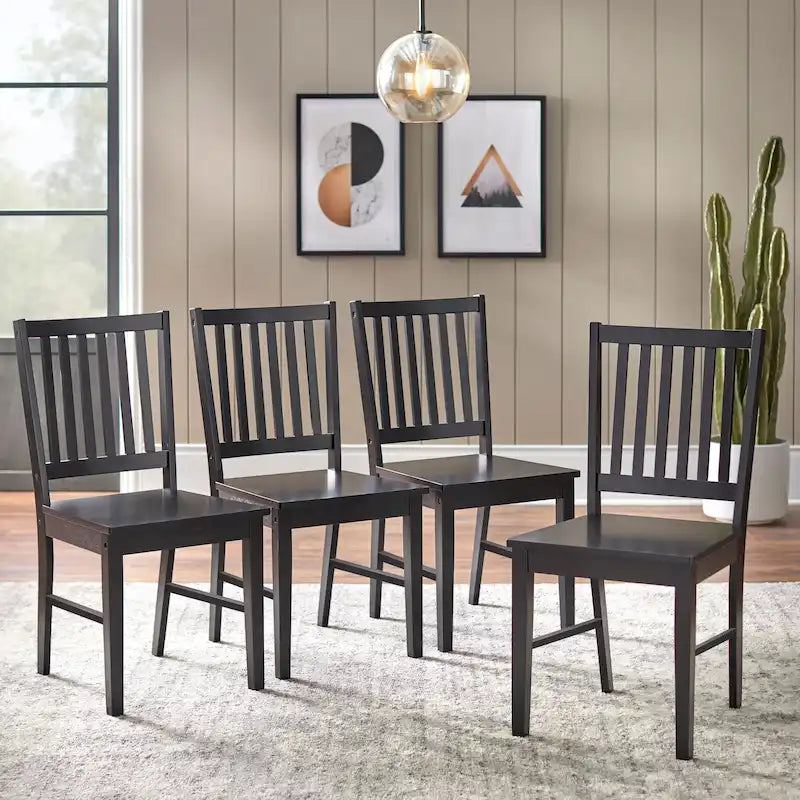Set di 4 sedie da pranzo con schienale a doghe in legno massello, struttura robusta, design classico, facile montaggio