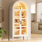 Mobile Contenitore, Nero/Bianco, Stile Arco, Singolo, Alto 71 con Luci a LED e Ante in Vetro