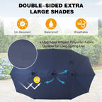 Ombrellone da esterno rettangolare con manovella, a doppia faccia, da 4,5 metri, con luci a LED solari e base inclusa