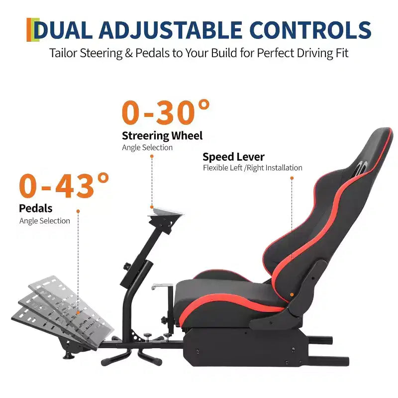 Postazione pieghevole per simulatore di guida, supporto per volante regolabile per G29/G920/G923, compatibile con Thrustmaster, Fanatec, Hori, Mad Catz, angolo del pedale regolabile