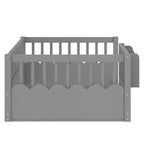 Letto a terra per bambini Bellemave con recinzione rialzata e libreria, struttura letto matrimoniale in legno Montessori per bambine e bambini
