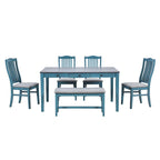 Set da pranzo di 6 pezzi in legno con 4 sedie e panca, tavolo con cassetto