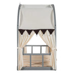 Letto a piattaforma in legno massiccio a forma di casetta, letto Montessori a terra con tetto ad arco e letto estraibile per bambine e bambini