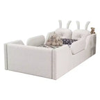 Whisen Twin - Letto a piattaforma, Letto imbottito da pavimento per bambini con cuscino a coniglio, Sponde laterali rimovibili