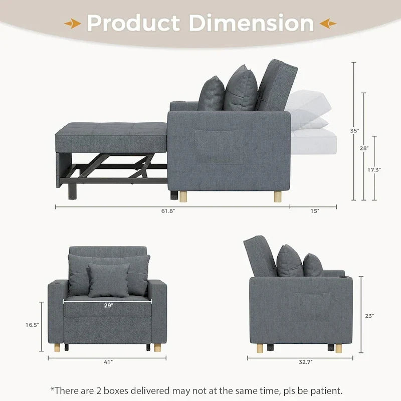 Poltrona letto trasformabile, 3 in 1, vari colori, per 1 persona