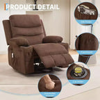 Poltrona reclinabile girevole a 360° con massaggio e riscaldamento, extra large - Sedia da salotto ergonomica con portabicchieri, tasche laterali per soggiorno, cameretta