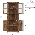 Mobile angolare alto da 69", mobile angolare da dispensa in stile rustico, salvaspazio, anta in vetro, ripiani regolabili, per soggiorno, cucina