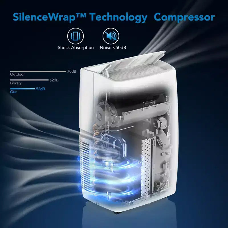 Condizionatore portatile da 10000 BTU, climatizzatore domestico con telecomando per ambienti fino a 42 mq, funzioni 3-in-1/timer 24 ore/ruote piroettanti