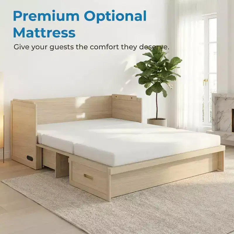 Mjkone Letto a Scomparsa Convertibile Matrimoniale Queen Size con Ricarica USB, Cassetti Contenitori, Materasso Escluso