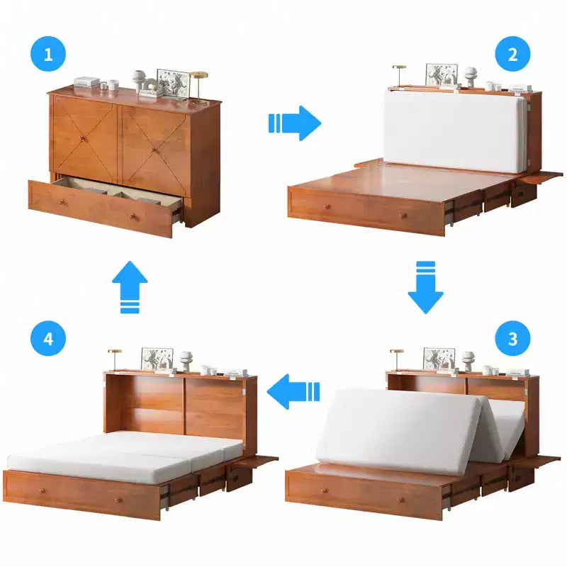 Mjkone Letto a Scomparsa Matrimoniale, Letto a Cassetti a Cubo con Stazione di Ricarica e Spazio Contenitore