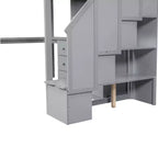 Letto a soppalco singolo con scrivania a L, 3 cassetti, armadio, contenitore per scale, struttura in pino massiccio/MDF