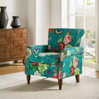 Poltrona Araceli Tradizionale in Legno Imbottita Floreale con Schienale Alto e Borchie | ART OF LIVING DESIGNS
