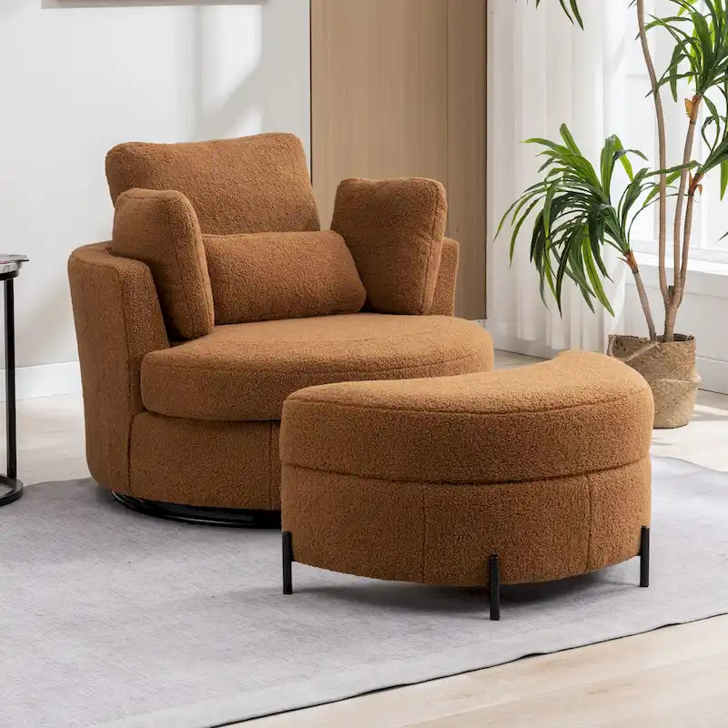 Poltrona girevole imbottita 42.3W con 4 cuscini e pouf contenitore a mezzaluna