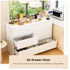 Credenza/Mobile Buffet Intelligente Girevole/Allungabile con 6 Cassetti, Piano d'Appoggio Estensibile, Tappetino Antiscivolo, Tavolo da Pranzo Girevole, Dispensa ad Isola per Cucina