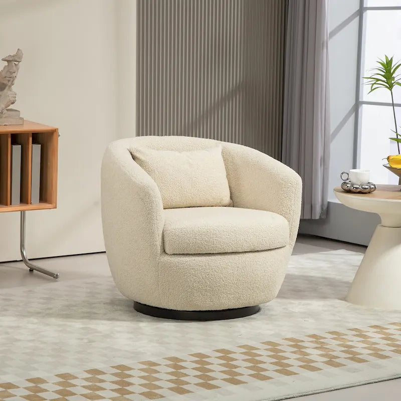 Poltrona Girevole Imbottita a Botte con Contenitore, Sedia Moderna da Salotto per Camera da Letto/Ufficio/Zone Lettura