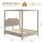 Struttura Letto a Baldacchino Queen Size con Pali a 4 Montanti, Supporto a Doghe in Legno Massello, Nessuna Rete a Molle Necessaria, Silenzioso