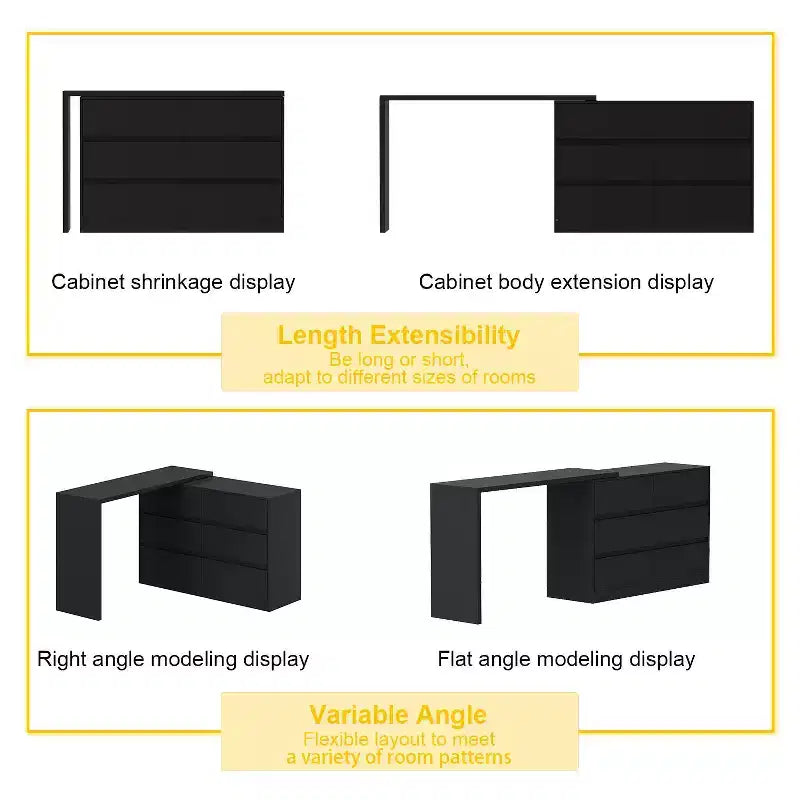 Credenza/Mobile Buffet Intelligente Girevole/Allungabile con 6 Cassetti, Piano d'Appoggio Estensibile, Tappetino Antiscivolo, Tavolo da Pranzo Girevole, Dispensa ad Isola per Cucina