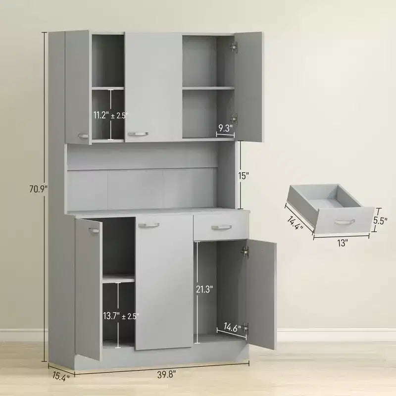 71 Armadio dispensa da cucina, mobile contenitore alto con supporto per microonde, credenza da cucina moderna, 3 ripiani regolabili per soggiorno, sala da pranzo