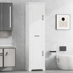 Mobiletto da bagno autoportante con 2 ante, ripiani regolabili e vano portaoggetti sull'anta, organizer da bagno alto