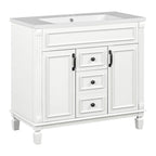 Mobile Bagno Moderno da 90cm con Lavabo Integrato e Specchiera, 2 Ante e 2 Cassetti