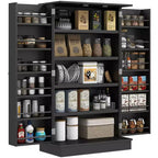 HOMCOM Dispensa da Cucina 41, Mobile Credenza da Cucina a 2 Ante con 5 Ripiani, 12 Portaspezie e Mensole Regolabili per Sala da Pranzo