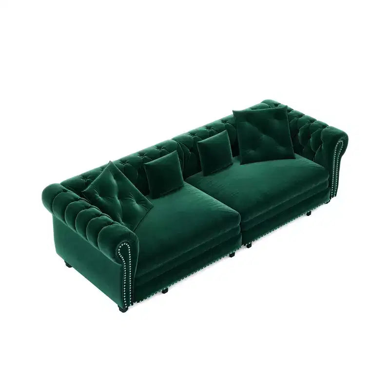 Divano Letto Estraibile 3-in-1 King Size in Velluto Whisen e Divano Letto Convertibile con Ottomana Mobile, Design Trapuntato
