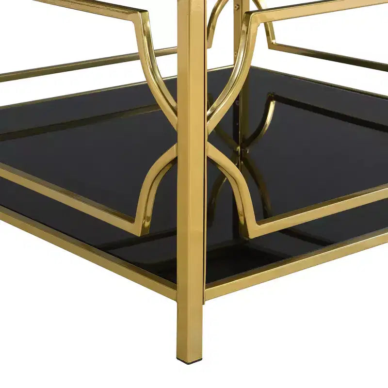 Tavolino da caffè quadrato Merax con piano in vetro nero o trasparente e ripiano espositivo a due livelli