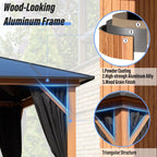 EROMMY Gazebo a tetto rigido, Pergola da esterno con doppio tetto, zanzariere e tende, Tenda da sole resistente per patio, cortile, feste in piscina