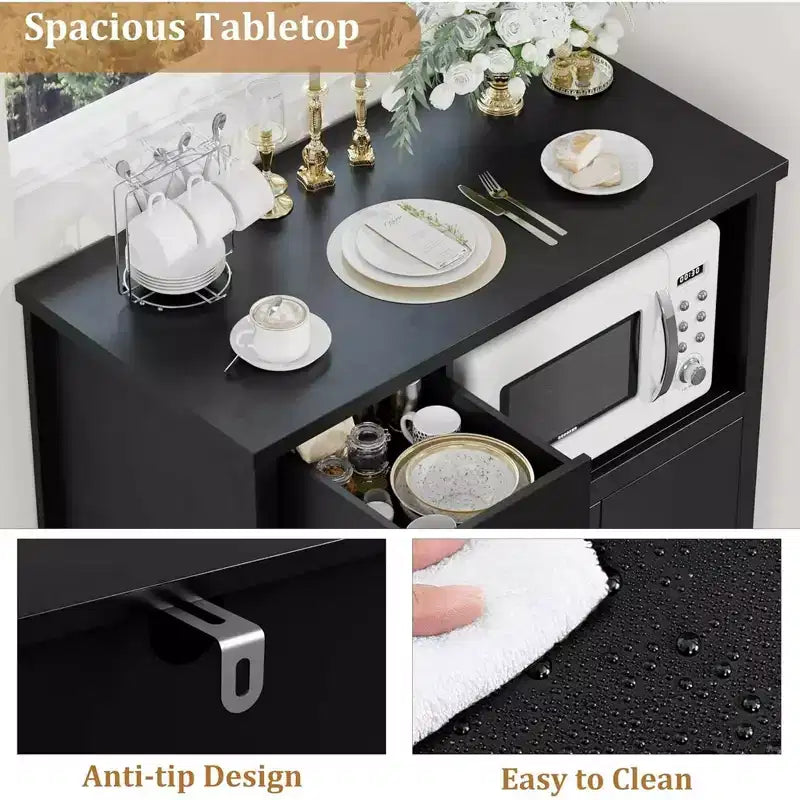 Mobiletto da cucina per microonde con contenitore, con 3 ante, 1 cassetto e ripiani regolabili, mobiletto dispensa