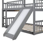 Letto a Castello Triplo Full Over Full con Scaletta Convertibile e Scivolo, Letto Triplo con Sponde di Protezione, Bianco/Grigio/Espresso - ModernLuxe