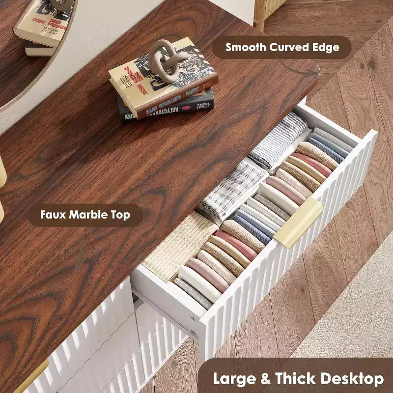 Cassettiera scanalata a 9 cassetti, Comò moderno, Mobile TV in legno, Design a profilo curvo, per soggiorno, corridoio