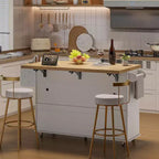 Tavolo da cucina mobile con isola da 55" con presa di corrente e anta a ribalta, carrello da cucina con isola su ruote e armadietto per pattumiera per la cucina