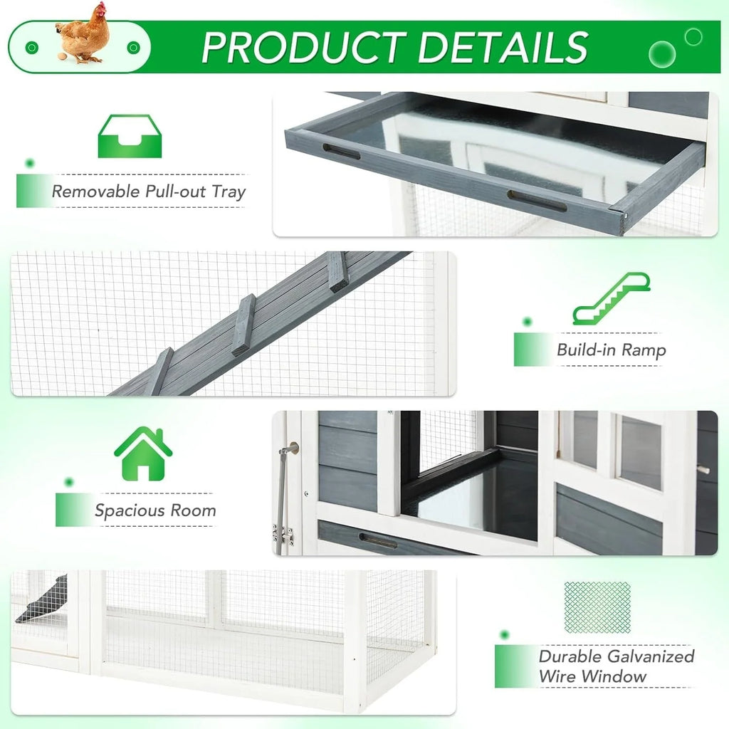 AECOJOY Pollaio Grande in Legno da 365 cm con Recinto e Conigliera