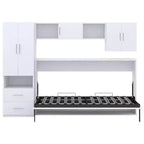 Letto a scomparsa matrimoniale, Struttura letto a parete in legno con armadio integrato, cassetti e ripiani aperti, bianco - ModernLuxe