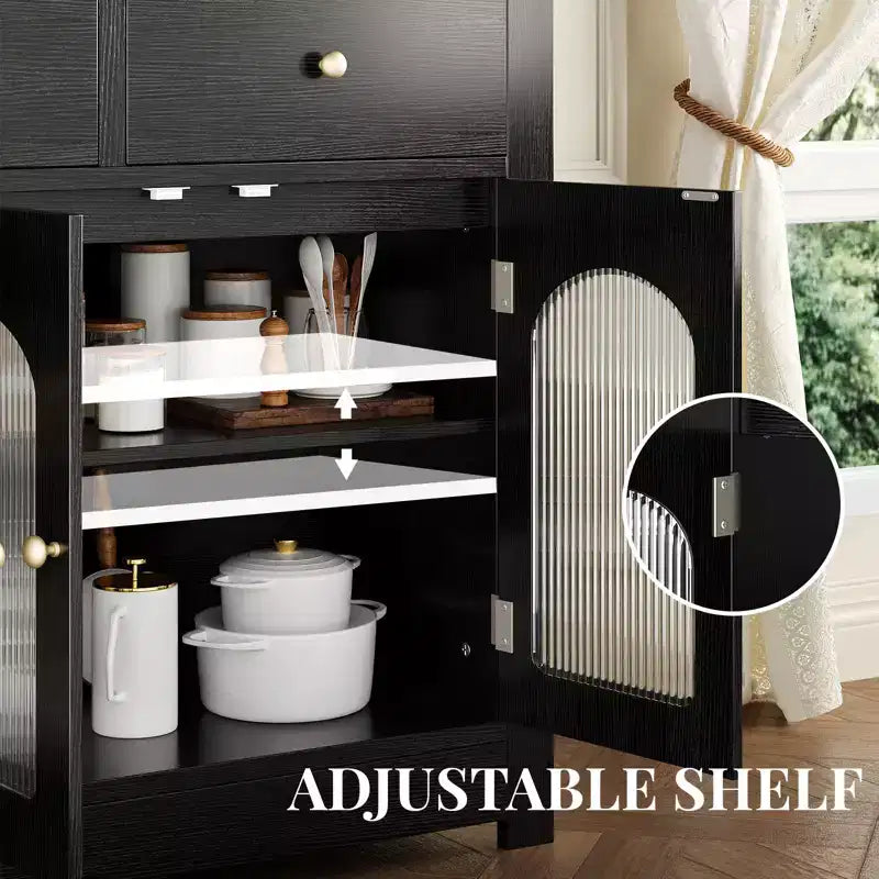 Credenza stretta da 140 cm con 3 cassetti e 4 ante per cucina, sala da pranzo, soggiorno