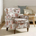 Poltrona Araceli Tradizionale in Legno Imbottita Floreale con Schienale Alto e Borchie | ART OF LIVING DESIGNS