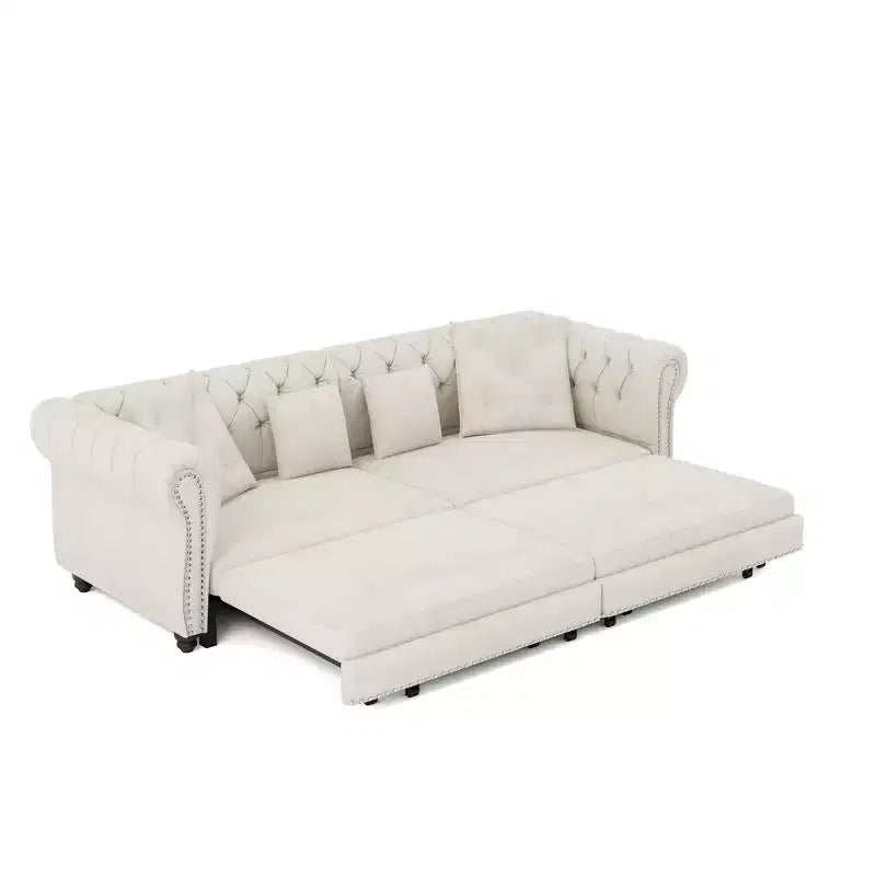 Divano Letto Estraibile 3-in-1 King Size in Velluto Whisen e Divano Letto Convertibile con Ottomana Mobile, Design Trapuntato