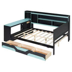Daybed da gioco completo/queen size con testiera libreria, luci LED, scrivania integrata, cassetti e stazione di ricarica