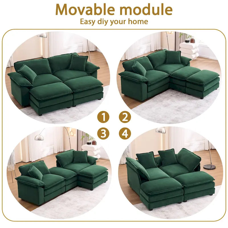 Divano a 2 posti con 2 cuscini, 2 guanciali e 2 pouf, divano confortevole - Divano profondo da soggiorno, divano modulare