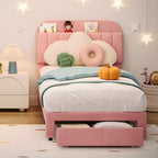Struttura Letto Singolo (2 pz) con Cassetti Contenitori e Testiera, Rivestito in Velluto, Basso Profilo, Silenzioso, Facile da Montare, Rosa