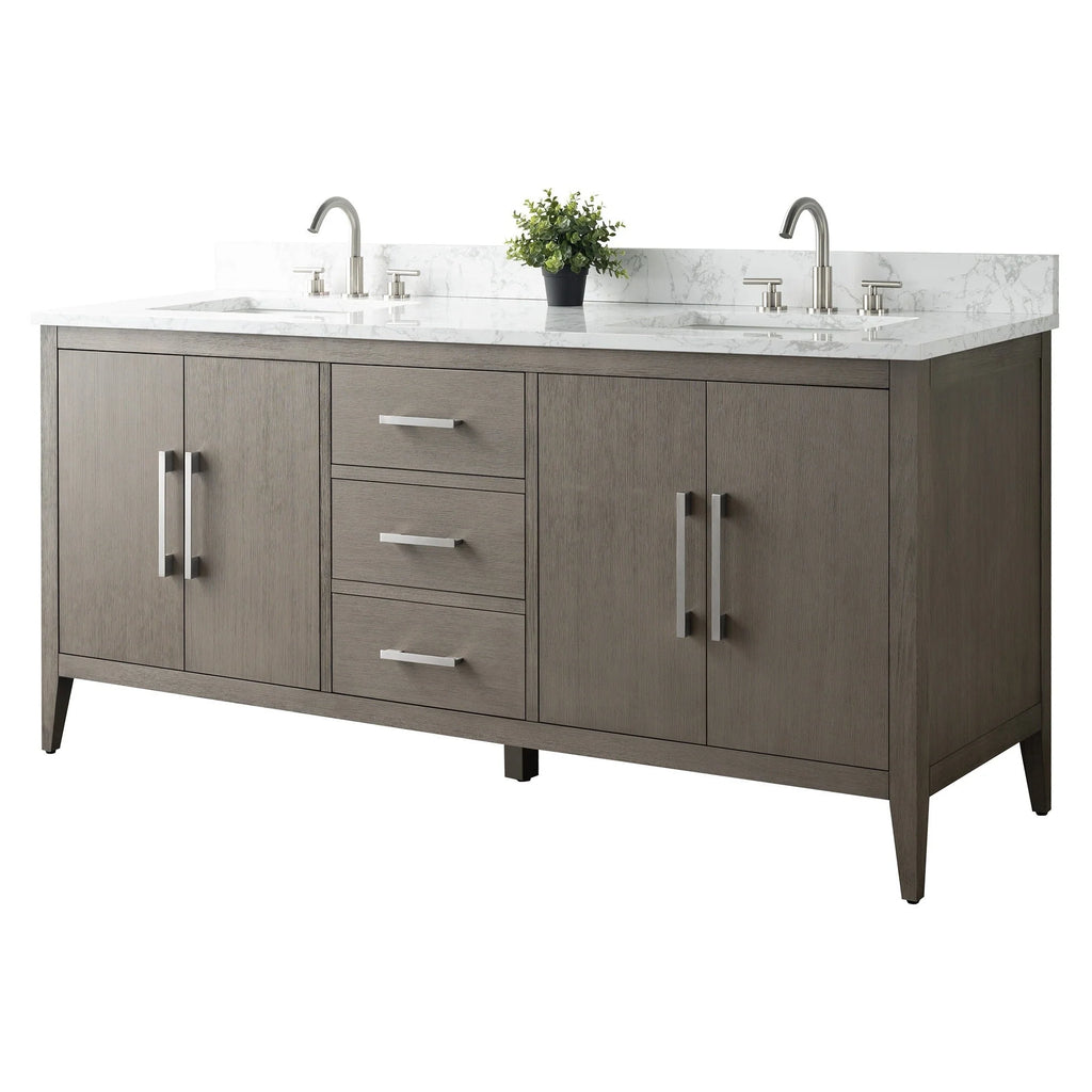 Mobile lavabo doppio Vanity Art 72 per bagno con piano in marmo composito