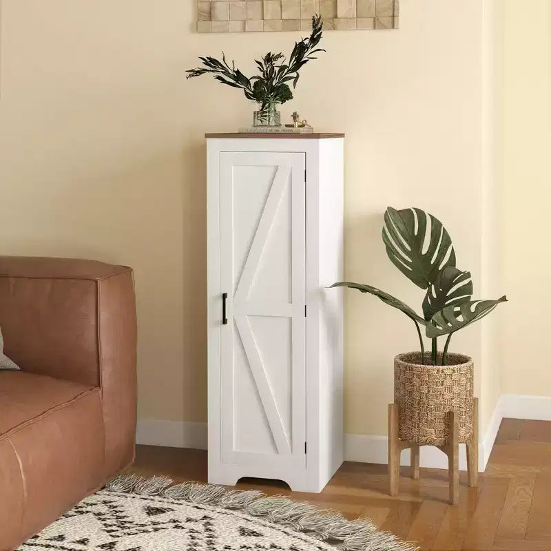 Mobile Contenitore Rustico HOMCOM con Ripiano Regolabile, Credenza ad Anta Unica in Stile Fattoria per Soggiorno, Mobile Dispensa da Terra, Bianco