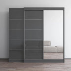 Armadio a 2 ante con specchio, frontale in vetro, 2 persone (grigio/nero/bianco)
