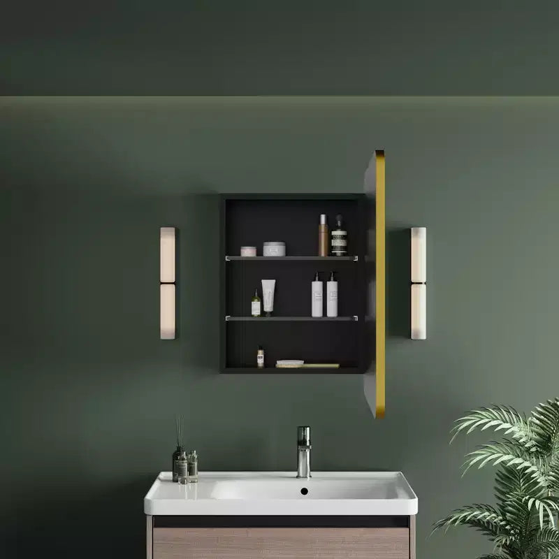Mobiletto a specchio a LED nero/bianco/oro, anta singola, cerniera sinistra o destra, a incasso o a parete