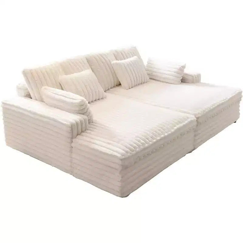 AMERLIFE 93 Divano a due posti con chaise longue doppia, Divano profondo "Cloud" con cuscini lombari e braccioli larghi, Facile da montare, Pelliccia sintetica