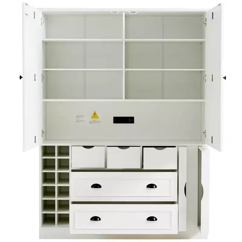 Whisen Armadio Dispensa per Cucina Autoportante Alto 180 cm, Grande Credenza Contenitore per Sala da Pranzo con 4 Ante Pieghevoli, Ripiani, Portabottiglie