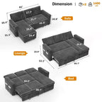 Divano Letto Estraibile 2 in 1 con Chaise Longue Contenitore, Divano Componibile in Ciniglia con Porte USB per Soggiorno
