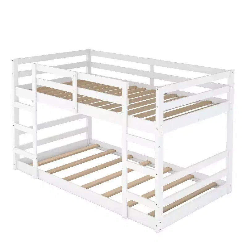 Letto a castello basso, letto a castello in legno con scaletta, letto a castello con sponde di sicurezza complete